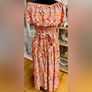 HYFVE Orange Floral Off-Shoulder Maxi Dress Boho Peasant style